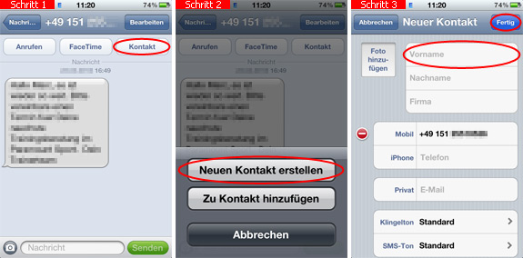Die Nummer einer SMS auf dem iPhone speichern